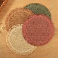 Set de table en papier tressé avec pompon, antidérapant, style vintage, isolant, dessous de verre, pour table à manger