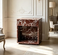 Table d'appoint en travertin naturel avec tiroir, table d'appoint de luxe en pierre naturelle massif pour salon, chambre, villa, meubles de maison