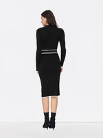 Robe midi en maille noire Joydressing avec bordure blanche contrastante, taille nouée, manches longues, col montant, robe de bureau pour femme, vente en gros OEM