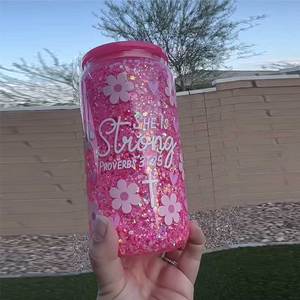 snowglobe tumbler DIY with glitter and custom stickers snowglobe tumbler clear pre drilled - Product Image 1