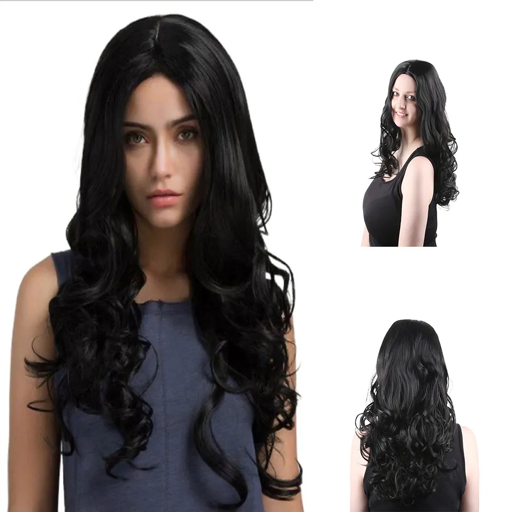 Black Curly Cosplay Body Deep Water Wave Wig Synthetic for Daily