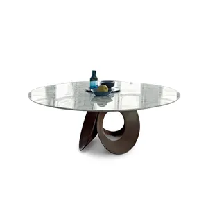 custom furniture manufacturer Italian minimalist natural marble round dining table.