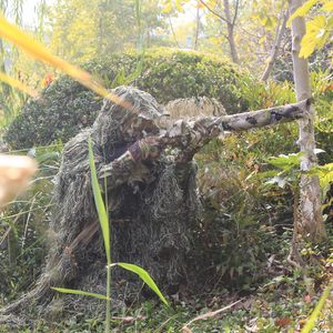 AUSCAMOTEK Poncho Ghillie Suit Camouflage Vert Désert Respirant pour la Chasse Détection par Détecteur de Métaux Unisexe 100% Polyester - Product Image 4