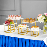 Présentoir Carré en Céramique Blanche pour Desserts, Ensemble de Présentoirs Cubiques pour Buffet, Supports à Gâteaux pour Mariages