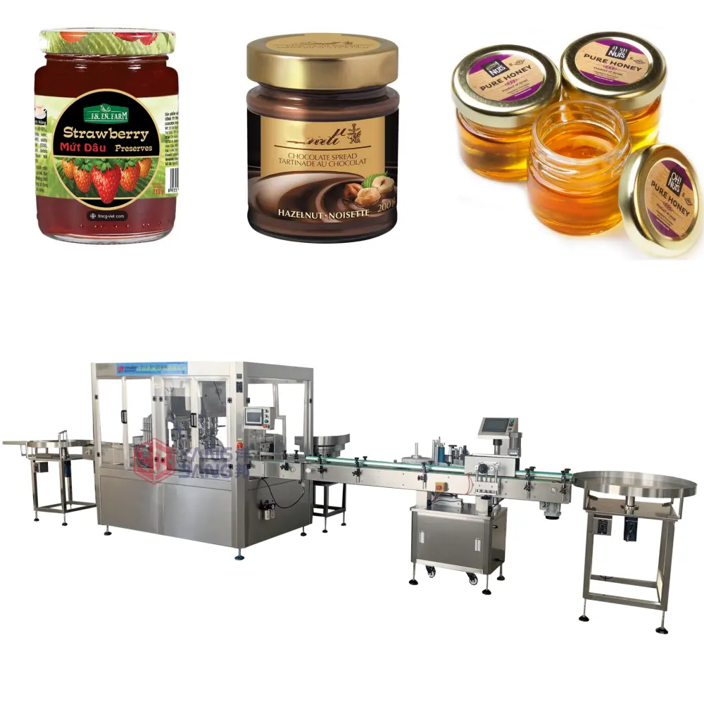 Automatic 4 Heads 8 Heads Glass Jar Honey Tomato Sauce Fruit Jam Filling and Capping Machine Line With Cap Elevator