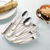 Ensemble de couverts de luxe en acier inoxydable plaqué or, couteau à dîner, fourchette, cuillère, cuillère à café, compatible lave-vaisselle