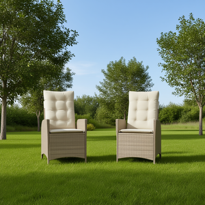 Beige Poly Rattan Reclining Patio Chairs With <b>Cushions</b> Outdoor Garden Furniture Set - Product Image 2