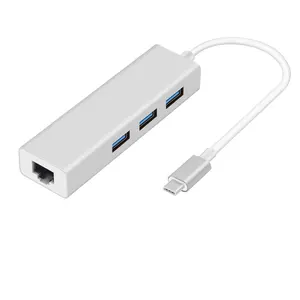 1000 Mbps Rj45 3พอร์ต USB Hub แยก Type-C เป็น RJ45 LAN อะแดปเตอร์การ์ดเครือข่ายอีเธอร์เน็ตสำหรับแล็ปท็อป MacBook Chromebook