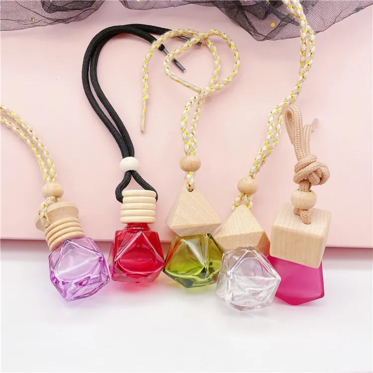8ml Decorative Colorful Glass Hanging Car Perfume Bottles With Wooden Screw Cap