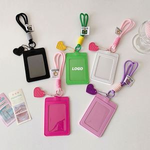 Porte-cartes vertical double avec cordon, étui mignon de couleur unie pour badge d'étudiant, pour photos Polaroid, cartes de bus universitaire et cartes de fan - Product Image 1