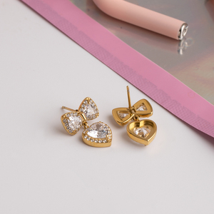 J & D 18K Vàng Tấm Thép Không Gỉ <span class=keywords><strong>Stud</strong></span> Bông Tai Hợp Thời Trang Ngọt Ngào Lãng Mạn Trái Tim Màu Trắng Zircon Bông Tai - Product Image 5