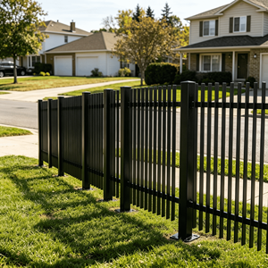 Clôture de <span class=keywords><strong>jardin</strong></span> à lames verticales en aluminium <span class=keywords><strong>composite</strong></span>, design moderne populaire, revêtement noir en poudre - Product Image 5