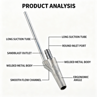 Born Machinery BV-MINI-3 Buse d'aspiration de sable en métal moulé, longueur 230 mm, entrée 12 mm, sortie 16 mm, aspiration Venturi pour sablage