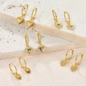 ラグジュアリー18K金メッキ925スターリングシルバーロングラブハート型ペンダントフープイヤリングオリジナルCzジルコンファッションジュエリーギフト - Product Image 4