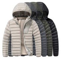 Veste matelassée unisexe 100% nylon coupe-vent à motif géométrique avec fermeture éclair sur le devant et capuche, chaude pour l'hiver, logo personnalisé, fabrication OEM