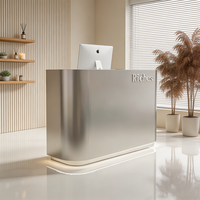 Nouveau design, comptoir de caisse en acier inoxydable argenté, table moderne de luxe pour salon de beauté, hôtel, bureau, réception avec armoire