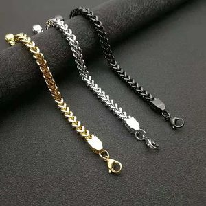 สร้อยข้อมือสแตนเลสสตีล 6 มม. 22 ซม. สีทอง สีเงิน สีดำ สไตล์ฮิปฮอป เครื่องประดับผู้ชาย ดีไซน์เรขาคณิต สร้อยข้อมือแฟชั่น - Product Image 1