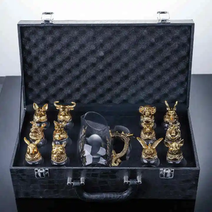 Top bán handmade Biểu tượng tùy chỉnh Trung Quốc Zodiac Borosilicate Glass <span class=keywords><strong>Wine</strong></span> cup Dispenser <span class=keywords><strong>Set</strong></span> - Product Image 3