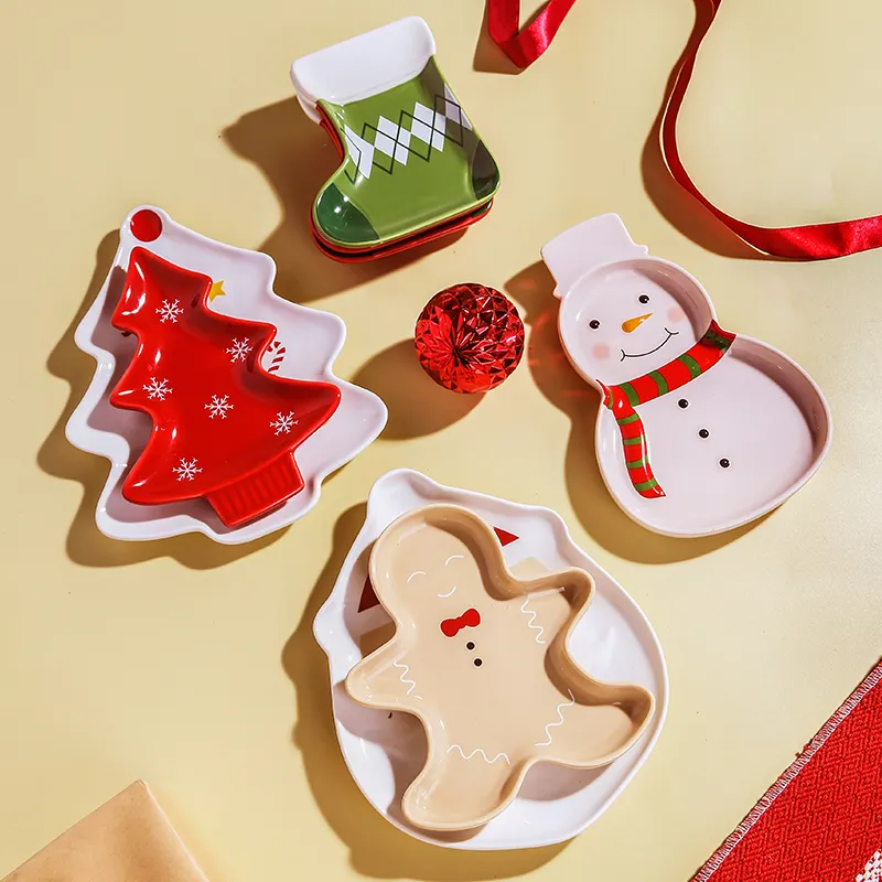 Piatti in ceramica di natale personalizzabili espositore per gingillo vassoio per gioielli con decorazioni natalizie colorate
