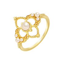 Bague pour femme en or massif 14 carats, cadeau de mariage tendance, perle naturelle, trèfle à quatre feuilles, design élégant