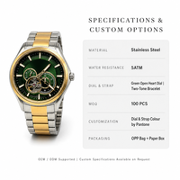 Montre-bracelet mécanique squelette argentée pour homme, avec fenêtre d'engrenage apparente, trois sous-cadrans, bracelet à maillons en acier mixte, étanche, style affaires