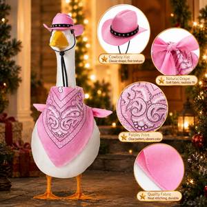 Décoration de jardin et d'entrée pour la fête de la Saint-Jean : Statue de canard en tenue de cowboy rose avec bandana à motif cachemire - Product Image 5