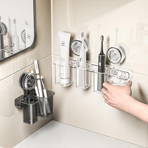 Wall-Mounted Punch-Free Plastic Banheiro Caixa De Armazenamento Ventosa Porta Escova De Dentes Multi-Compartimento Impermeável Eco-Friendly - Product Image 1