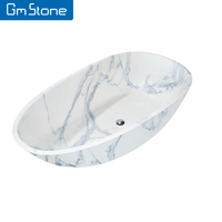 Baignoire autoportante GMstone GM-8032 au design moderne en marbre, baignoire de trempage en résine de pierre, drain durable en pierre artificielle