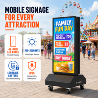 Affichage numérique mobile extérieur double face alimenté par batterie, 2000 nits, lisible en plein soleil, écran IPS