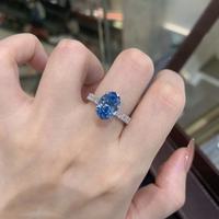 Bague pour femme en or massif 18 carats, trois pierres bleues cultivées en laboratoire, style classique, certifiée IGI, clarté VS2, excellente taille