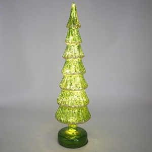 Albero di Natale Artificiale in Vetro con Stelle Dorate LED 10x18cm Marca SY Colore Personalizzabile Rosso Verde Cenere Decorazione da Tavolo - Product Image 4