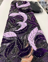 Tissu en dentelle de velours doux français de haute qualité avec perles africaines lourdes et sequins, collection 2026