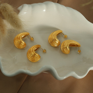 Teardrop Shape <b>Titanium</b> Steel <b>Stud</b> Earrings Wavy Pattern Women's Fashion Jewelry - Product Image 1