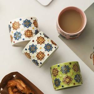 Tasses à café et à thé en céramique et porcelaine de style arabe, libanais et moyen-oriental, motif vert, bleu et jaune, fournies par l'usine MSH - Product Image 4