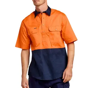 Half button front Double pocket Burton Hi-Vis Short Sleeve Workshirt Mens Relaxed fit 100% cotton drill Short sleeve Shirt