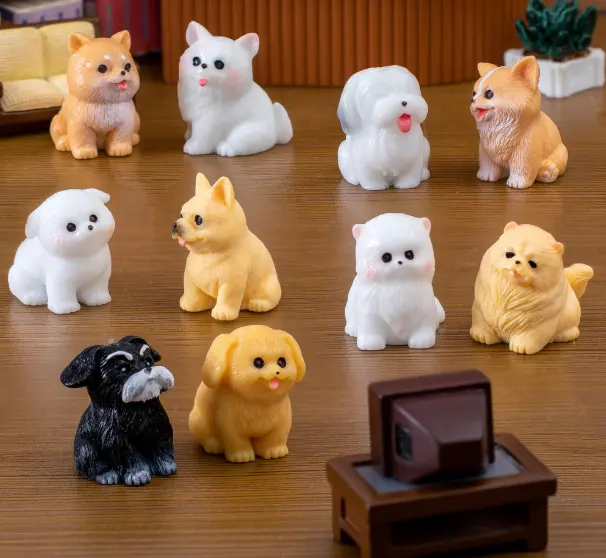 Colorido mini animais resina artesanato branco cão e gato brinquedo figurinhas miniatura material casa jardim aquário decoração esculturas