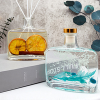 Bouteille en verre vide de 200 ml de luxe, mignonne et plate, pour diffuseur de parfum d'ambiance, avec compte-gouttes, joint d'étanchéité et sérigraphie