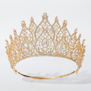 Couronne de Princesse Personnalisée pour Fille Grand Diadème Floral en Métal Doré pour Mariée Reine et Concours - Product Image 1