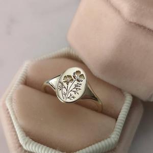 Flower <b>Ring</b> Silver Oval Carved Floral Design Unisex Jewelry Gift - Product Image 3