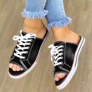 <span class=keywords><strong>Zapatillas</strong></span> Planas de Lona para Mujer, con <span class=keywords><strong>Cordones</strong></span>, Punta Abierta, Nuevas, Casuales, de Moda, de Mezclilla, para la Playa, Tallas Grandes 35-43 - Product Image 2