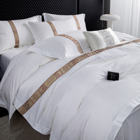 Parure de lit hôtelière en coton 100% blanc, drap-housse et housse de couette, tailles Queen et King, 200/300 fils au pouce carré