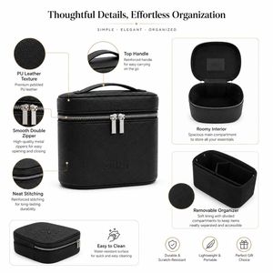 Custom Logo PU Leather <b>Makeup</b> Bag Large Capacity Travel Cosmetic Organizer <b>Case</b> with Removable Divider Handle for Women - Product Image 4