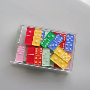 Factory Custom 28 Pcs Acrylic Domino Game Silk Screen Pattern Dominoes With Acrylic Clear Sliding Lid Box