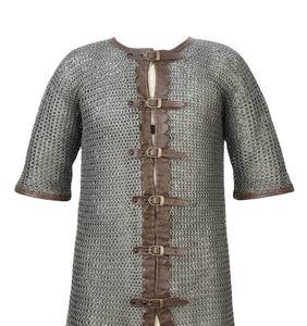 Maille de chaîne plate rivetée avec rondelle en acier doux de calibre 16, anneaux de 10 mm, finition huile naturelle avec design en cuir - Product Image 1