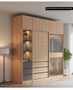 Closet Tempered Glass Wooden Modern Latest Design Apartment Bedroom Furniture Cloth <b>Storage</b> Sliding Door Wardrobe - Product Image 3