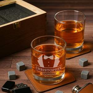 Juego de Vasos de Whisky Grabados Personalizados de 11 oz con Piedras Enfriadoras de Whisky y 2 Vasos de Whisky en Caja de Madera de Recuerdo, desde Almacén en EE. UU. - Product Image 4