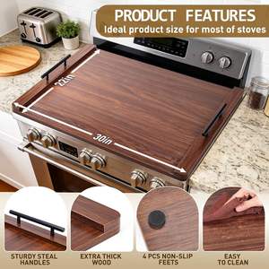 Plateau <span class=keywords><strong>de</strong></span> service décoratif en bois <span class=keywords><strong>de</strong></span> noyer pour cuisine, couvre-plaques <span class=keywords><strong>de</strong></span> cuisson en bois pour cuisinières électriques et brûleurs à gaz - Product Image 5