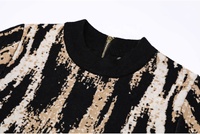 AIMEISI nouveauté léopard broderie à manches courtes Mini robe tricotée robe élégante robes décontractées pour les femmes