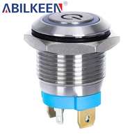 ABILKEEN Bouton poussoir métallique robuste 16 mm 20 A 12 V CC SPST 1NO avec anneau et logo d'alimentation lumineux pour machine industrielle