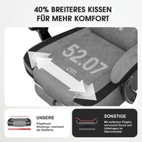 Chaise de gaming populaire en Allemagne avec coussin d'assise à ressorts larges, en tissu gris, style racing, pour ordinateur, avec fonction massage